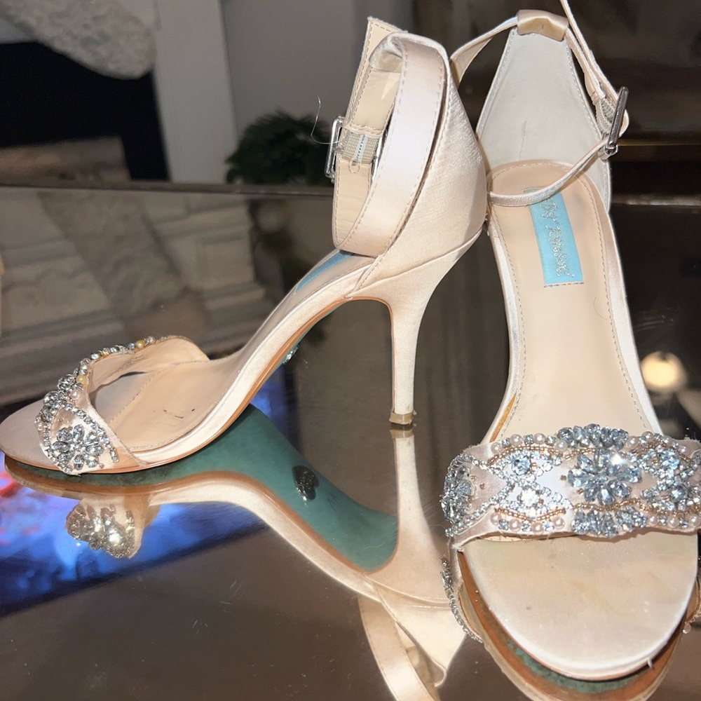 Betsey Johnson bejeweled ankle strap heels 7.5